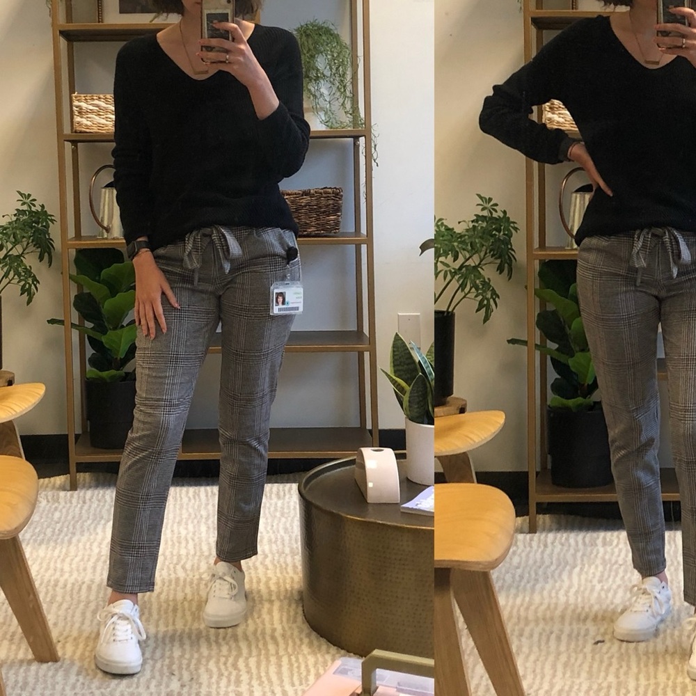 Plaid Stretchy Taper Fit Pants with Bow